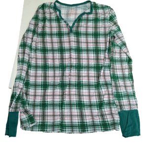 Little Sleepies PJ Top Women’s SizeXSmall Green Plaidbbbb‎